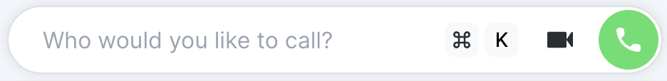 The calls bar at the top of Olatti, with the ⌘K hint, the video button and the green call button