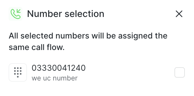 Number selection: tick the numbers this call flow should answer