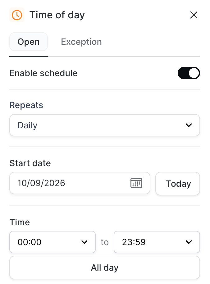 The Time of day panel