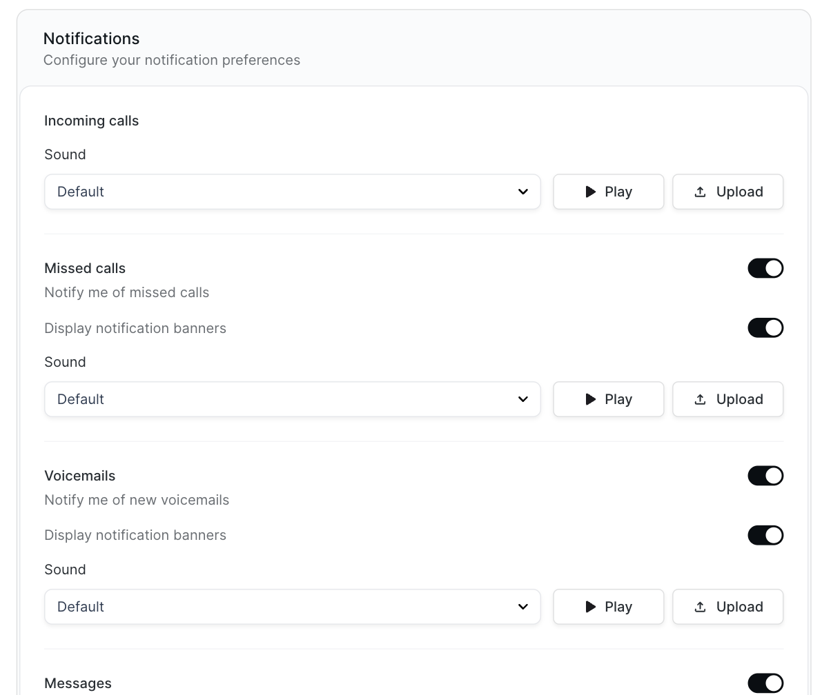The Notifications settings page