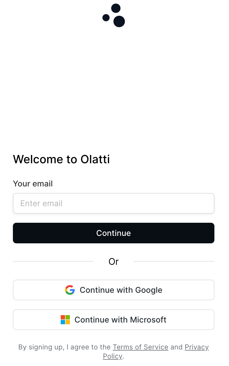 The first signup screen: your email, or continue with Google or Microsoft