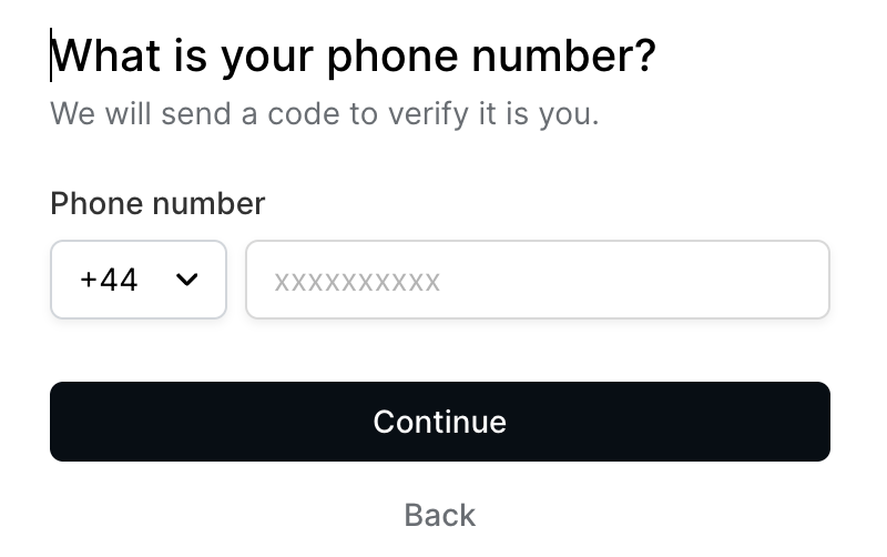 Phone number with the +44 country picker
